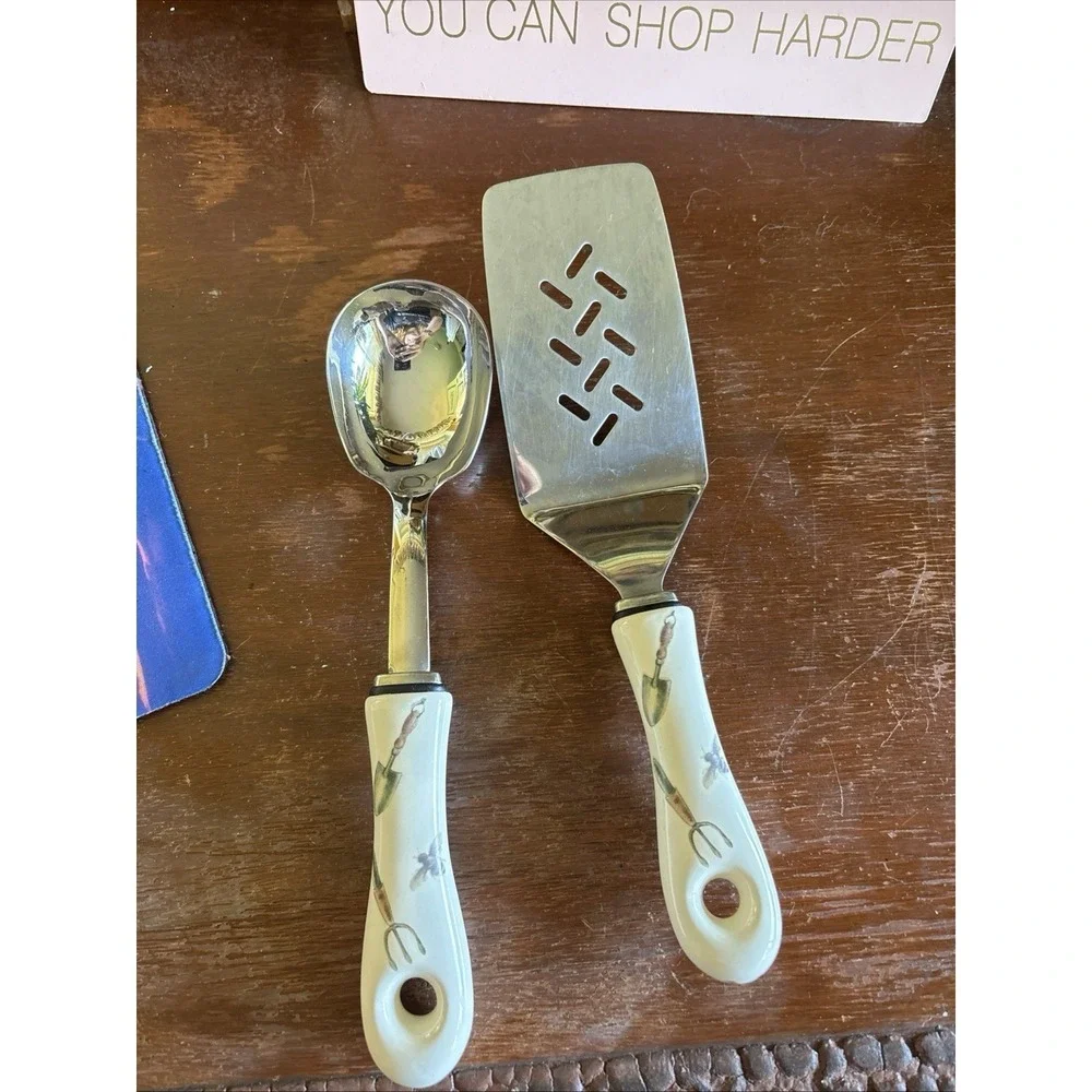 Pfaltzgraff Naturewood  Serving Spoon And Spatula With Ceramic Handles